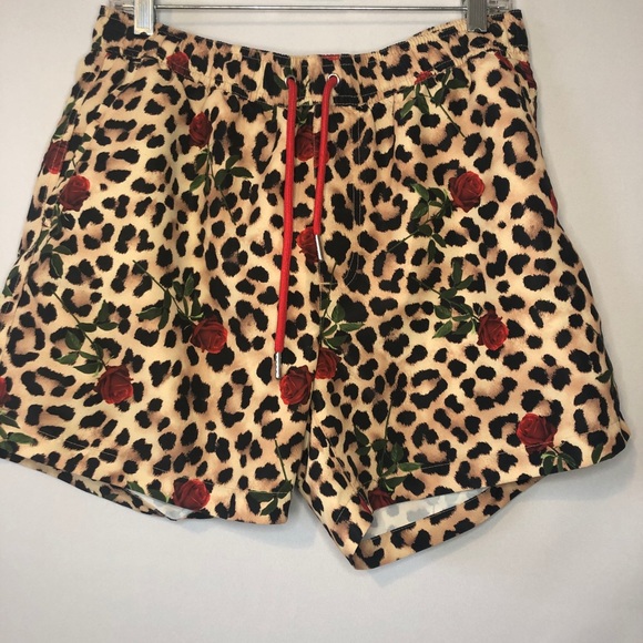mens cheetah print swim trunks